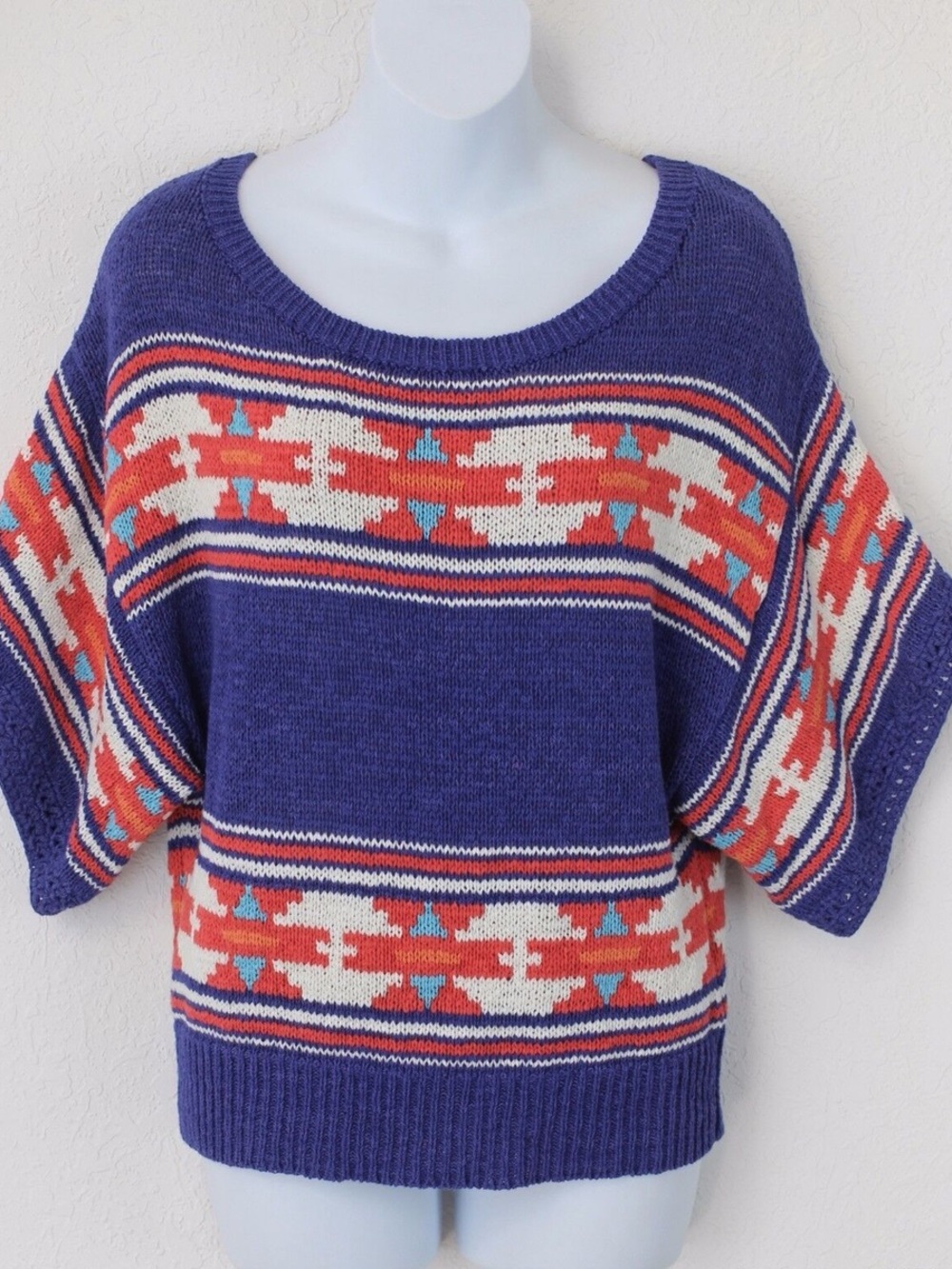 American Eagle Outfitters Purple Patterned Scoop-Neck Sweater
